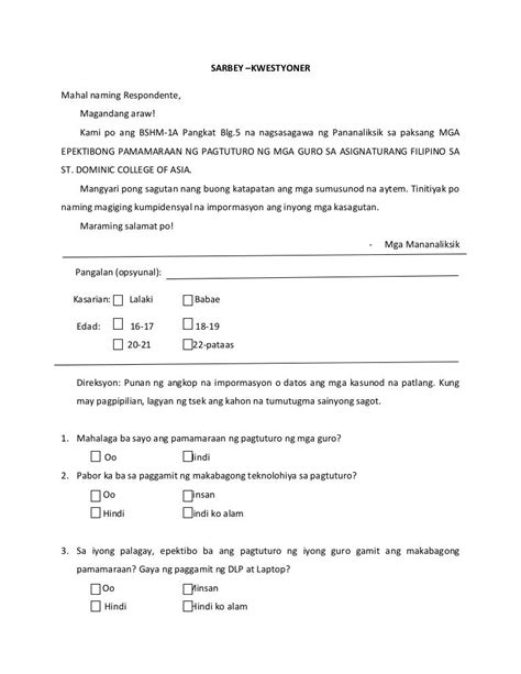 survey questionnaire tagalog